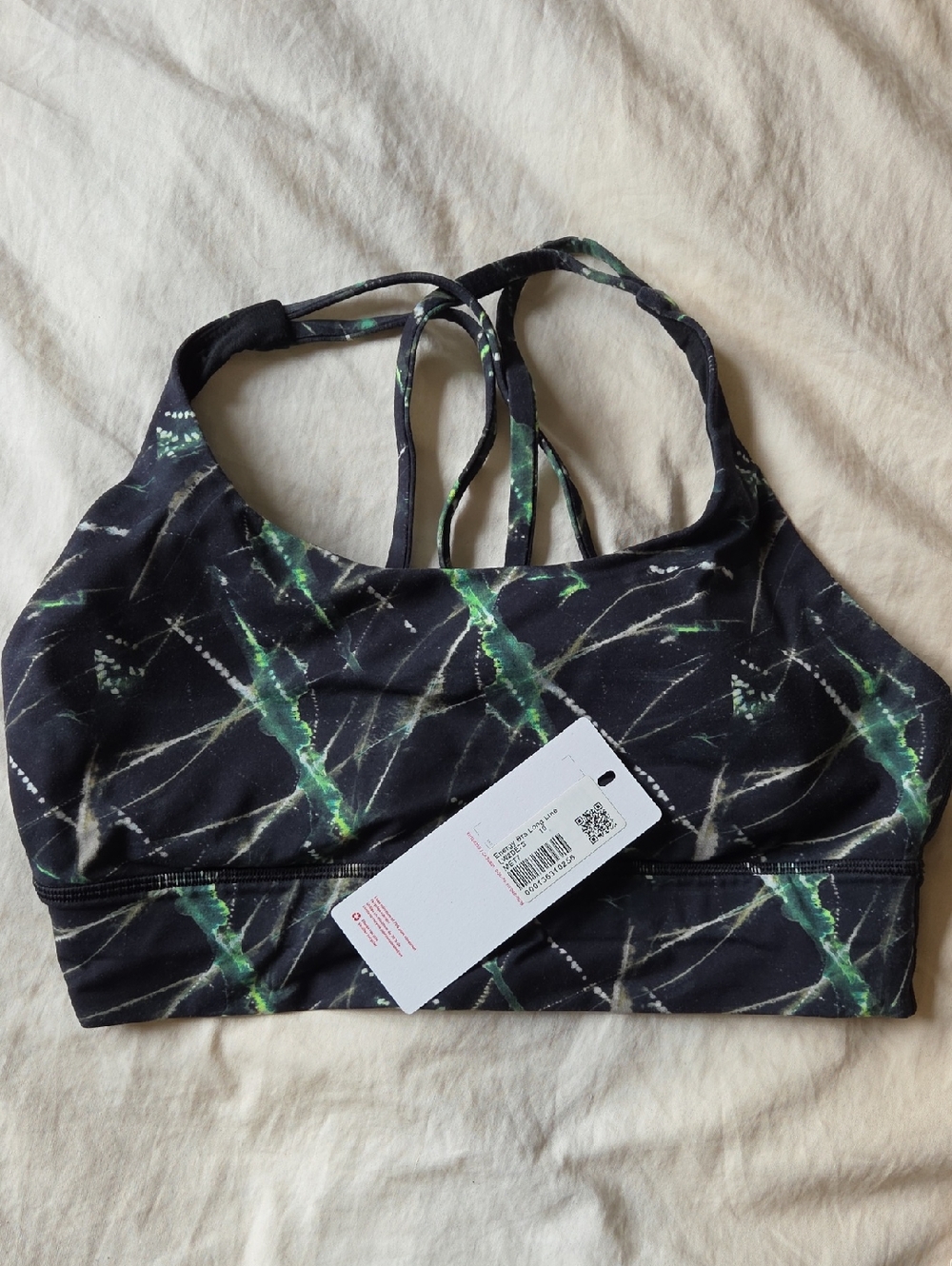 Energy Sports Bra in Black and Green Marble Print